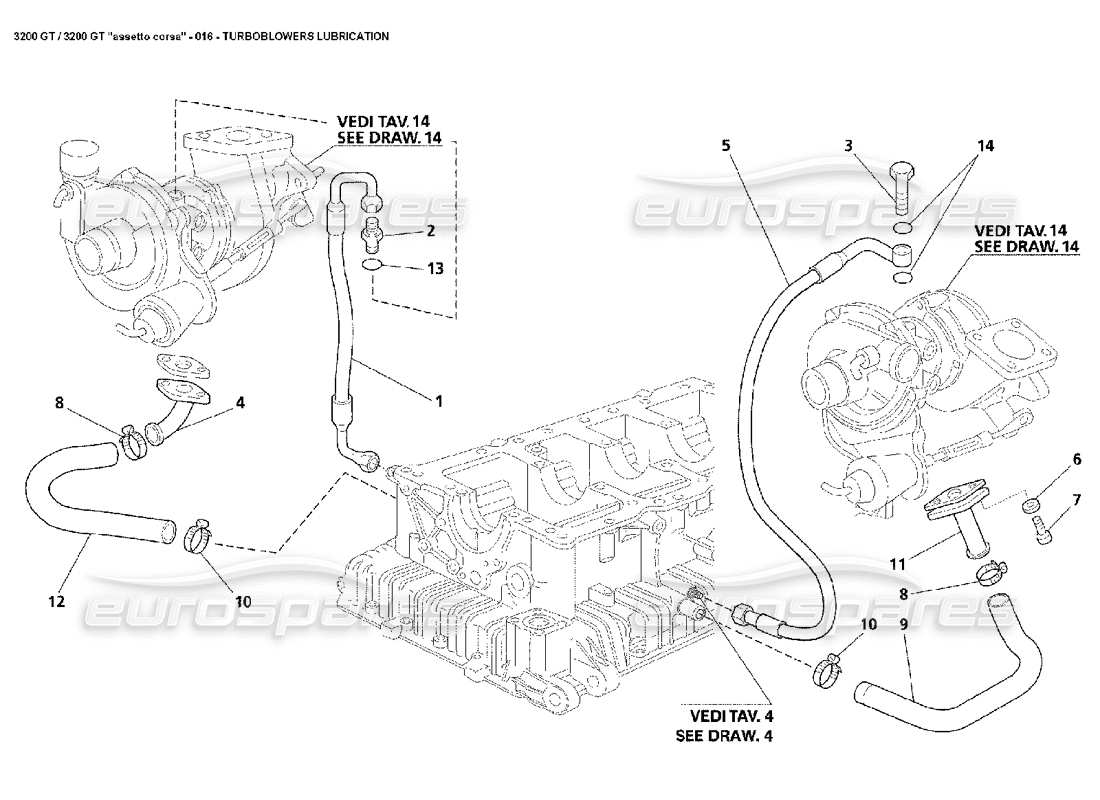 Maserati 3200 GT/GTA/Assetto Corsa Turbo Lubrication Part Diagram