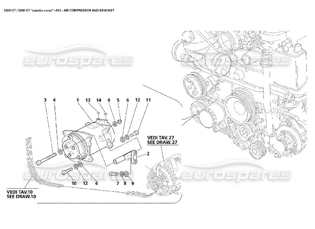 Maserati 3200 GT/GTA/Assetto Corsa Air Compressor & Bracket Part Diagram