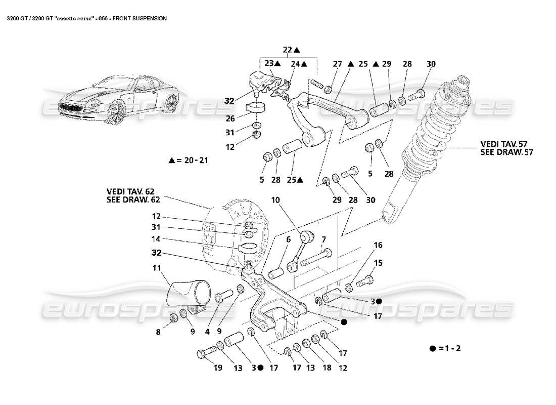 Maserati 3200 GT/GTA/Assetto Corsa Front Suspension Part Diagram