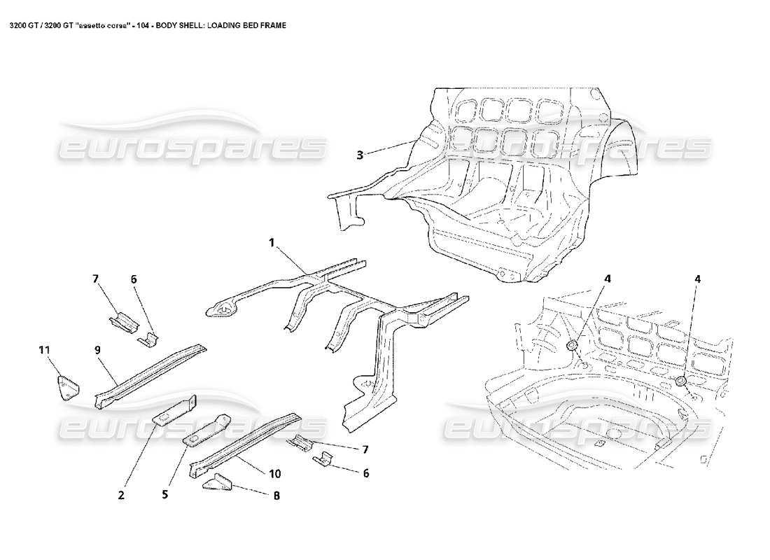 Maserati 3200 GT/GTA/Assetto Corsa Body: Loading Bed Frame Part Diagram