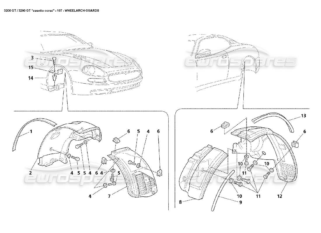 Maserati 3200 GT/GTA/Assetto Corsa Wheelarch Guards Part Diagram