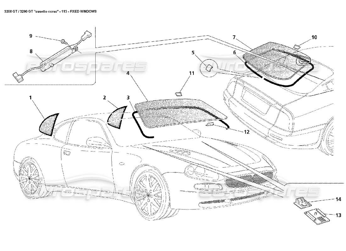Maserati 3200 GT/GTA/Assetto Corsa Fixed Windows Part Diagram