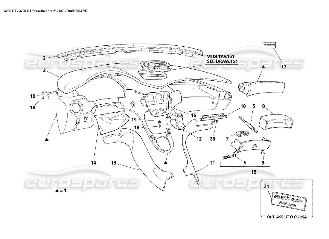 Maserati 3200 GT/GTA/Assetto Corsa DASHBOARD Part Diagram