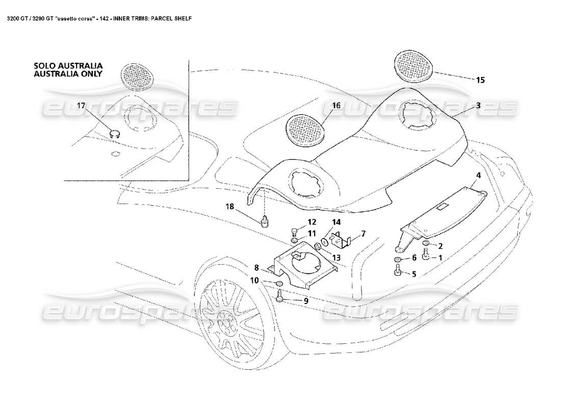 Maserati 3200 GT/GTA/Assetto Corsa Inner Trims: Parcel Shelf Part Diagram