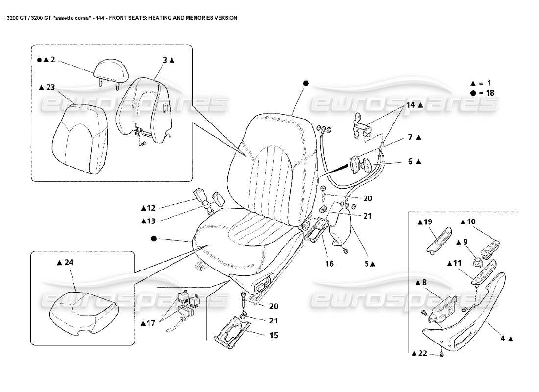 Maserati 3200 GT/GTA/Assetto Corsa Front Seats: Heated Memory Part Diagram
