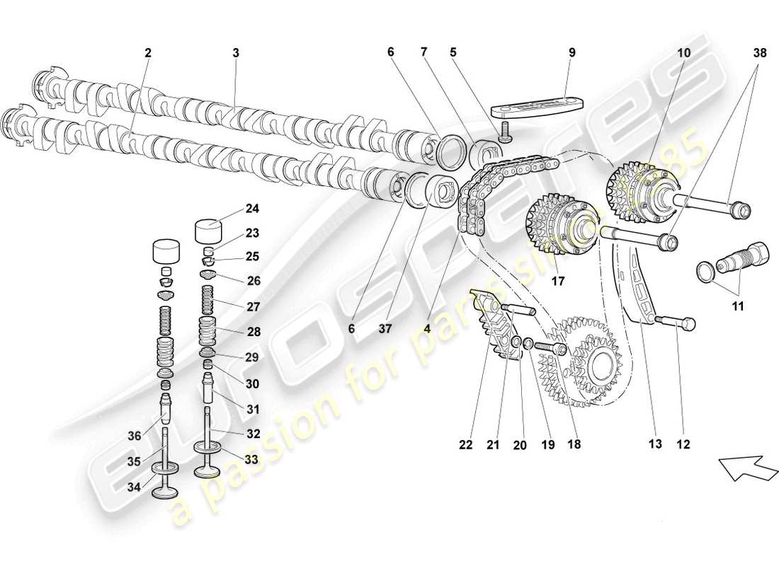 Lamborghini Reventon Roadster CAMSHAFT, VALVES LEFT Part Diagram