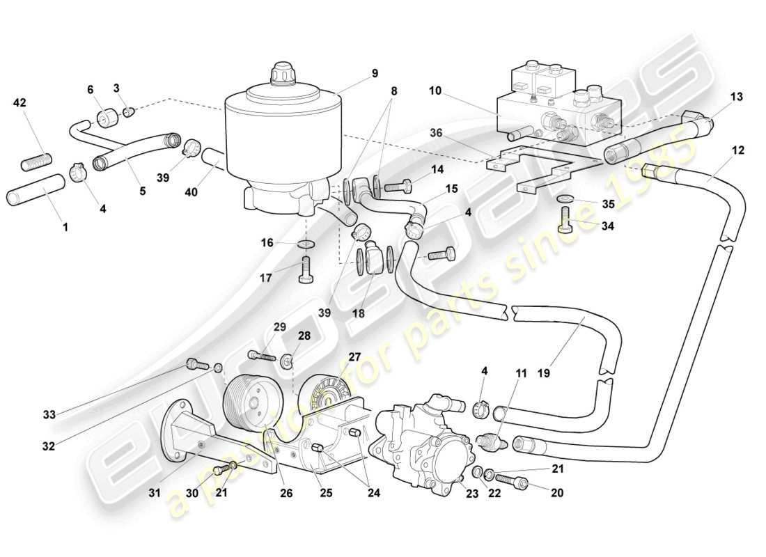 Lamborghini Murcielago Roadster (2005) HYDRAULIC SYSTEM AND FLUID CONTAINER WITH CONNECT. PIECES Part Diagram