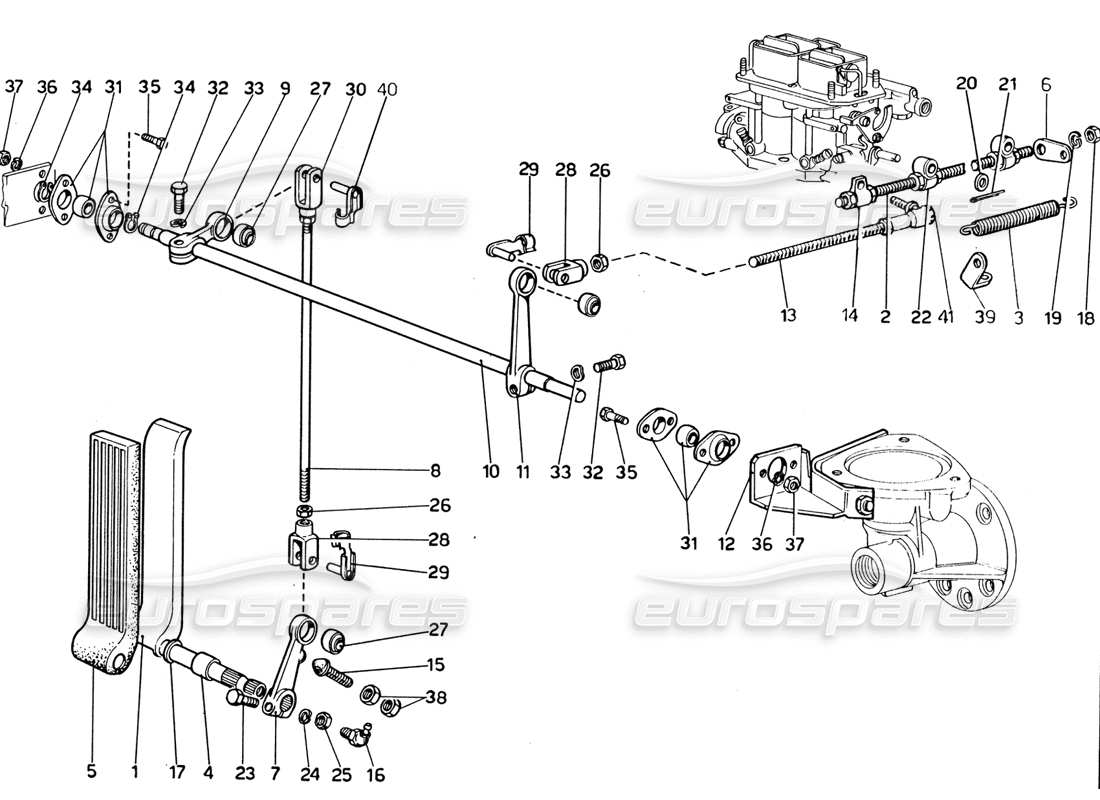 Ferrari 365 GTB4 Daytona (1969) Accelerator Control (1974 Revision) Part Diagram