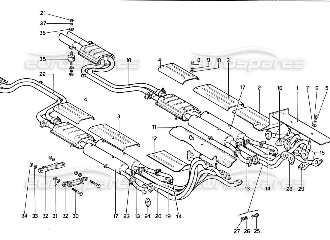 Ferrari 365 GTB4 Daytona (1969) Exhaust System Part Diagram