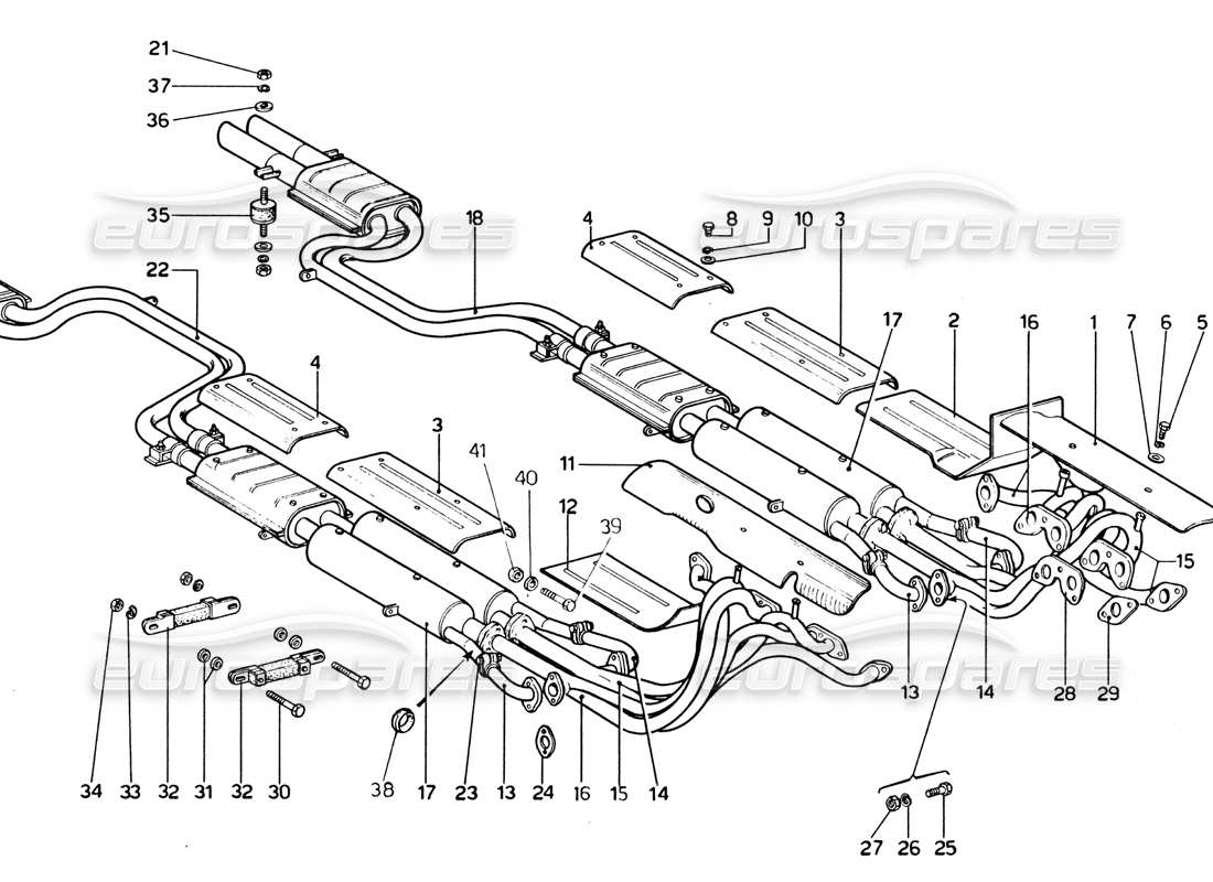 Ferrari 365 GTB4 Daytona (1969) Exhaust System (1974 Revision) Part Diagram