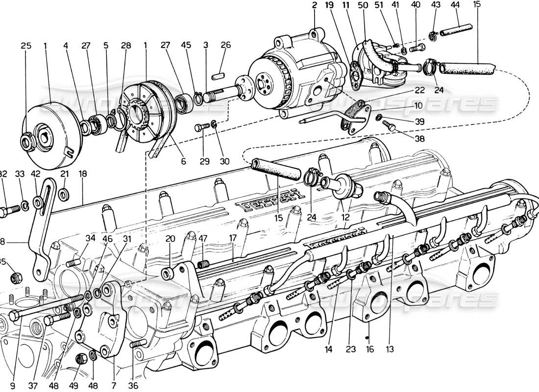 Ferrari 365 GTB4 Daytona (1969) Vacuum Pump (1972 Revision) Part Diagram