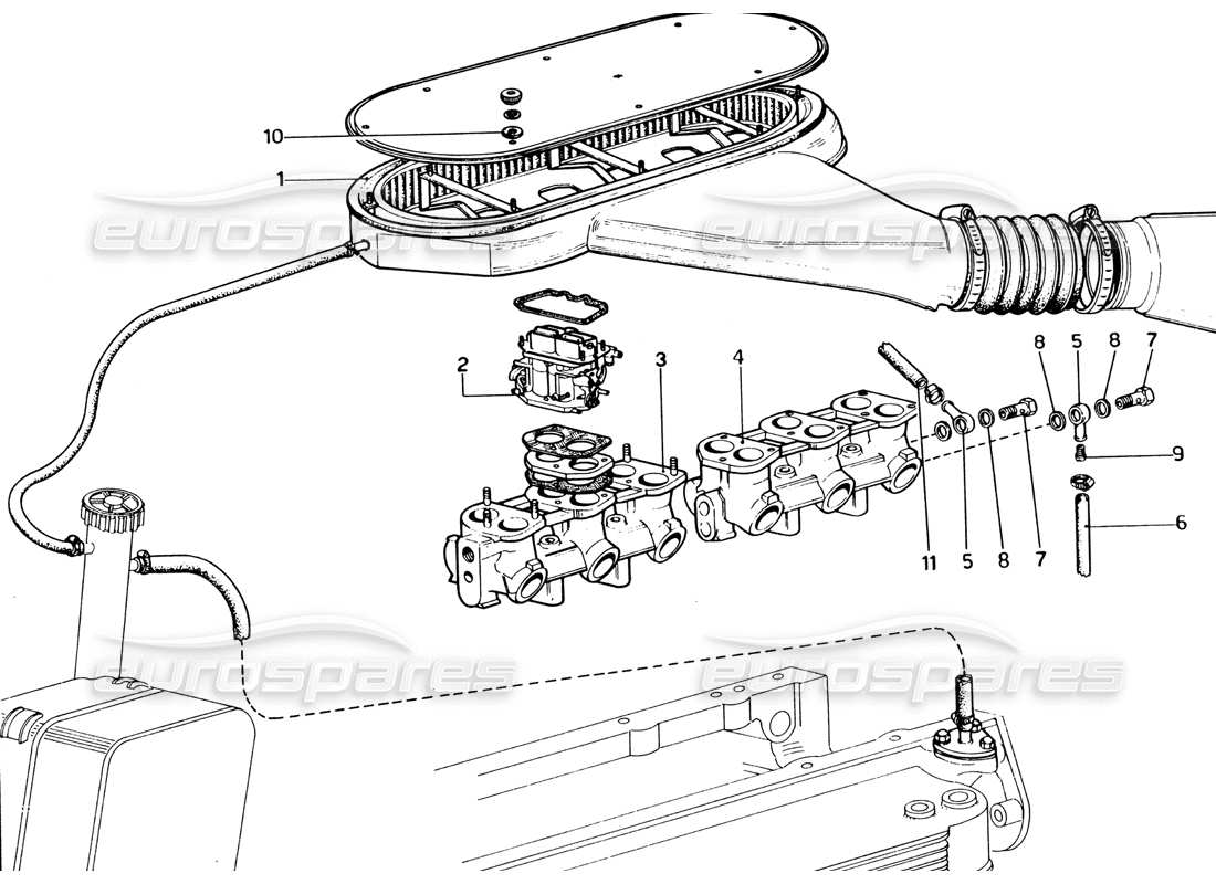 Ferrari 365 GTB4 Daytona (1969) Air Filter (1972 Revision) Part Diagram