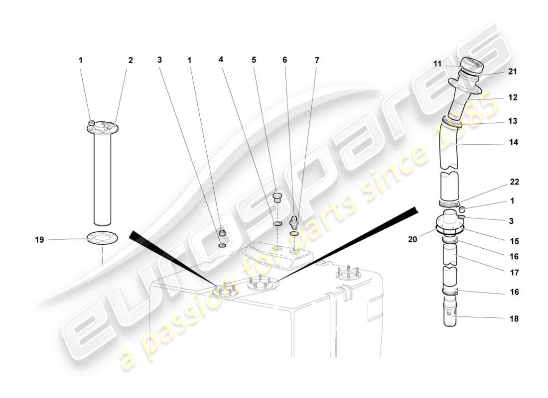 Lamborghini Murcielago Coupe (2003) FUEL FILLER PIPE WITH ATTACHMENTS Part Diagram