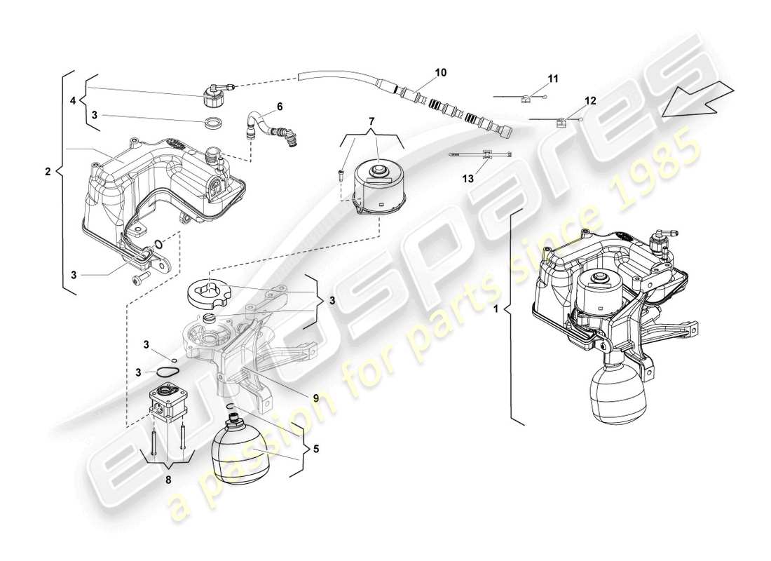 Lamborghini LP550-2 COUPE (2010) HYDRAULIC SYSTEM AND FLUID CONTAINER WITH CONNECT. PIECES Part Diagram