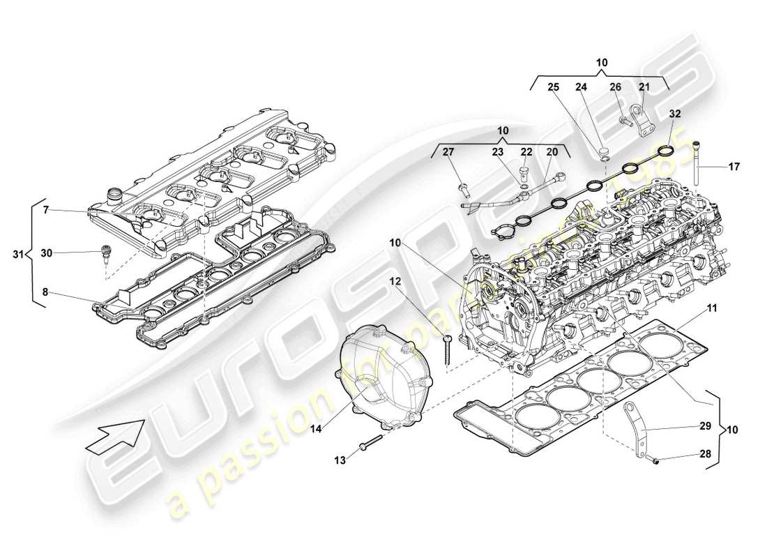 Lamborghini LP550-2 COUPE (2012) COMPLETE CYLINDER HEAD CYLINDERS 1-5 Part Diagram