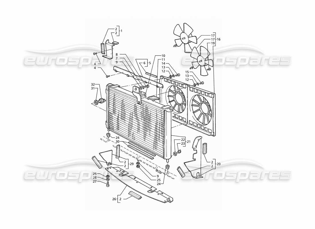 Maserati Ghibli 2.8 (ABS) radiator and cooling fans Part Diagram