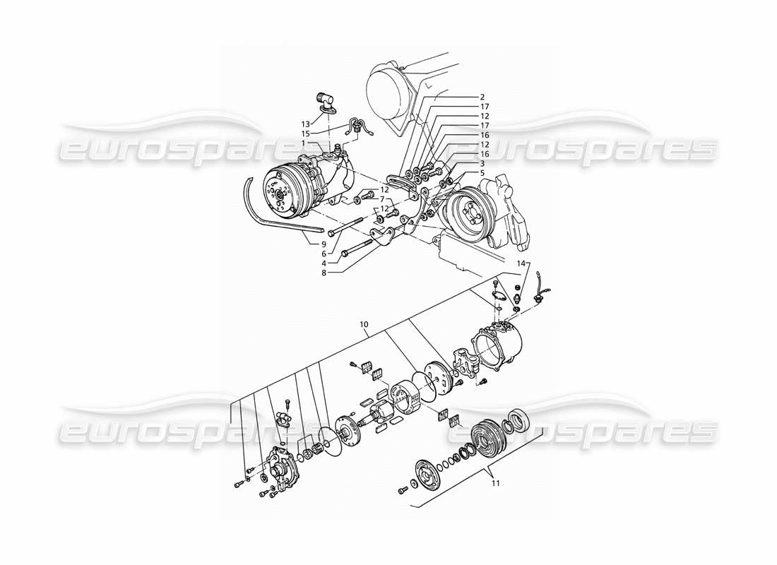 Maserati Ghibli 2.8 (ABS) Air Compressor and Brackets Part Diagram