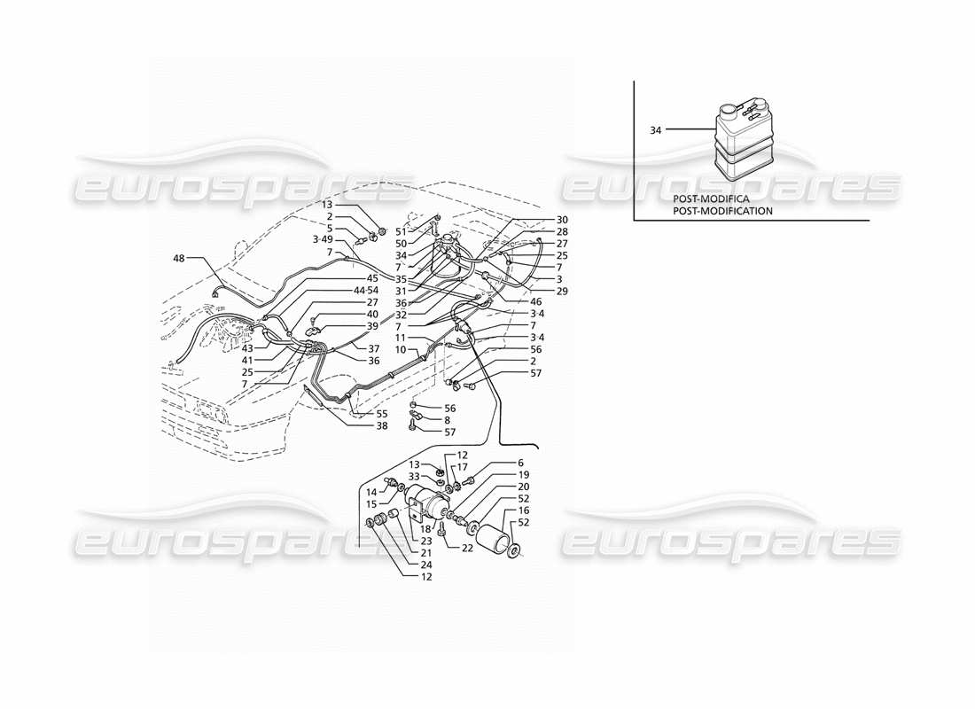Maserati Ghibli 2.8 (ABS) Evaporation Vapours Recovery System and Fuel Pipes Part Diagram
