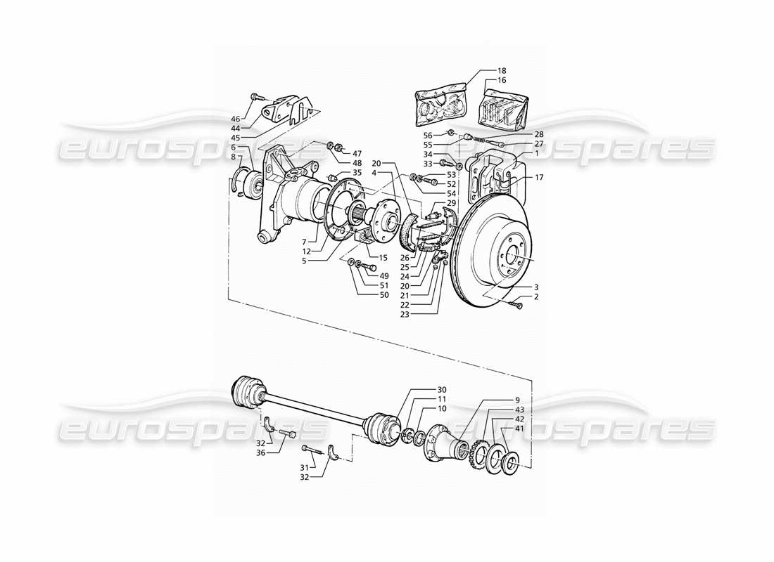 Maserati Ghibli 2.8 (ABS) Hubs, Rear Brakes With A.B.S. and Drive Shafts Part Diagram