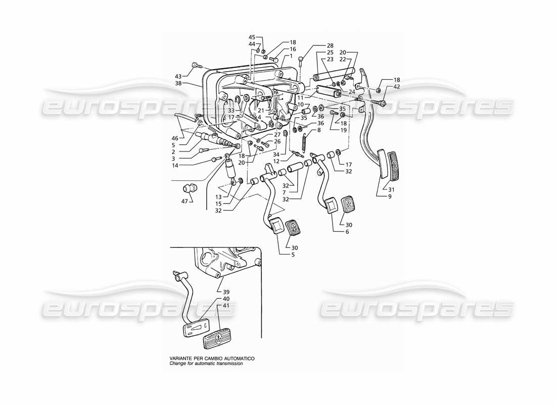 Maserati Ghibli 2.8 (ABS) Pedal Assy and clutch Pump for RH Drive (Manual and Autom. Transmission) Part Diagram