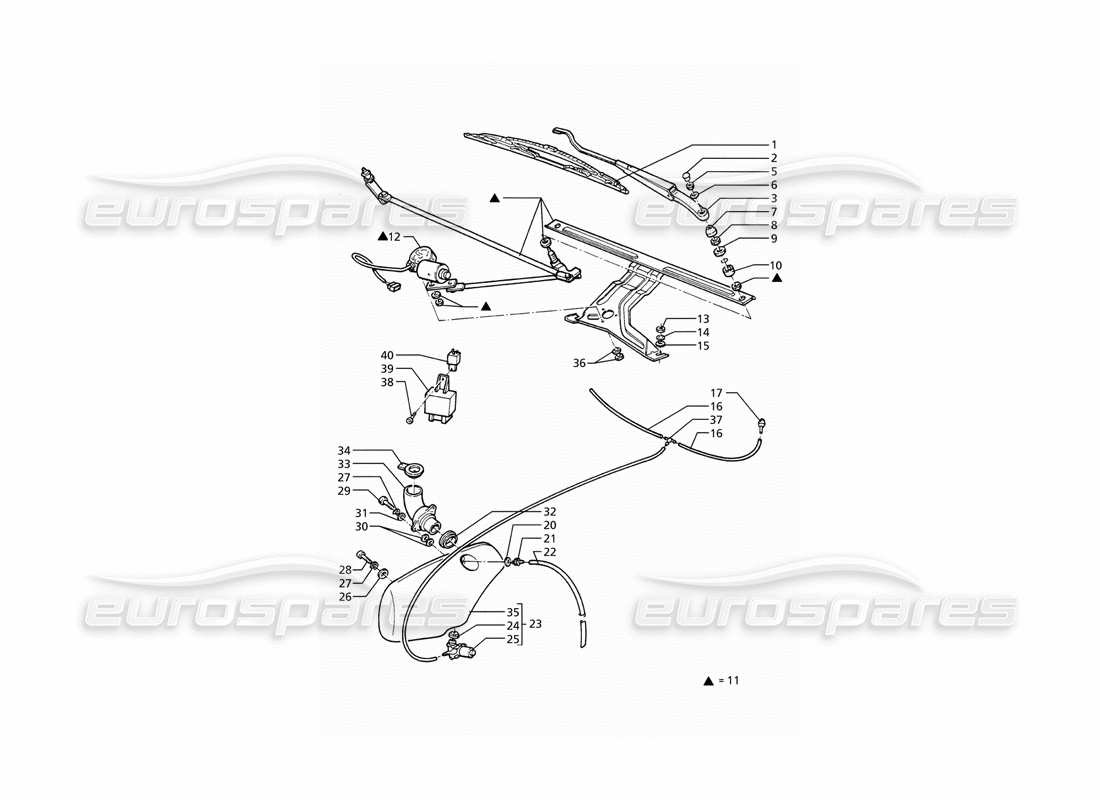 Maserati Ghibli 2.8 (ABS) Windscreen Wiper Washer (LH Drive) Part Diagram