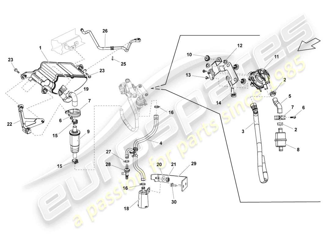 Lamborghini LP550-2 SPYDER (2010) ACTIVATED CARBON FILTER SYSTEM Part Diagram