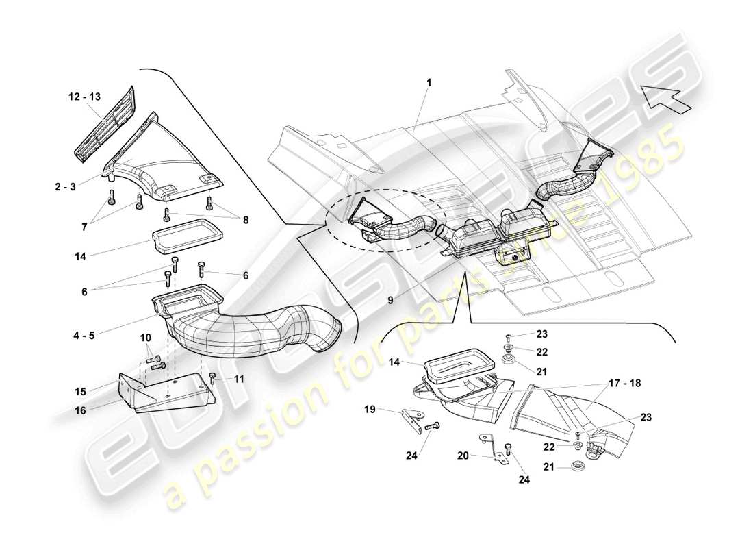 Lamborghini LP550-2 SPYDER (2010) AIR FILTER WITH CONNECTING PARTS Part Diagram