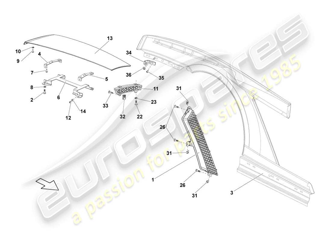 Lamborghini LP550-2 SPYDER (2010) WING REAR Part Diagram