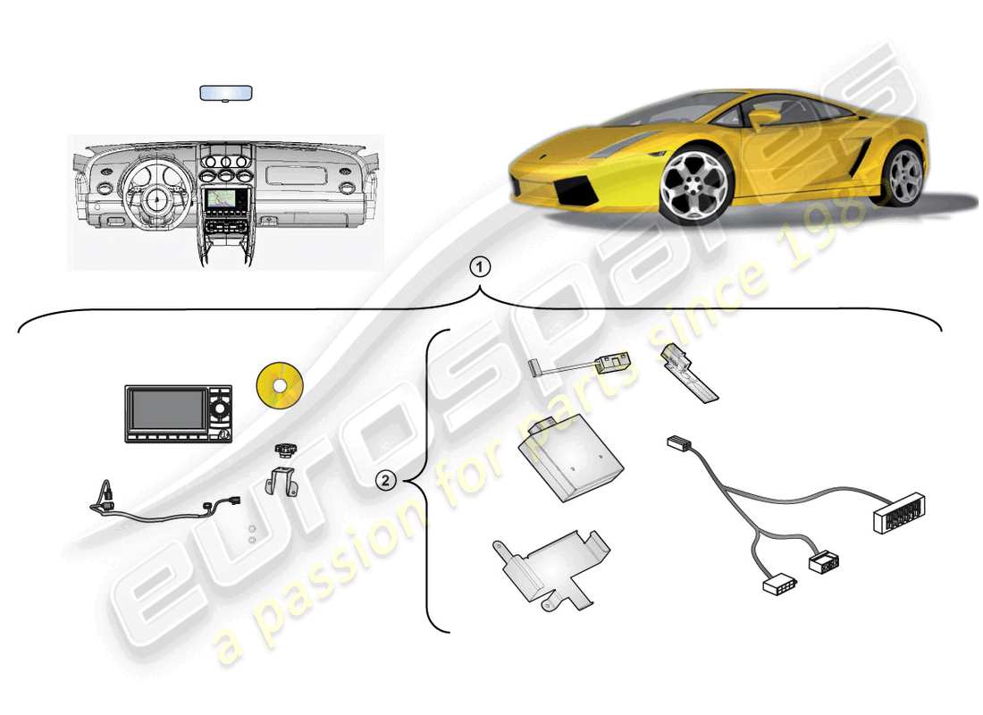 Lamborghini LP550-2 Spyder (Accessories) RETROFIT KIT FOR NAVI- GATION UNIT Part Diagram