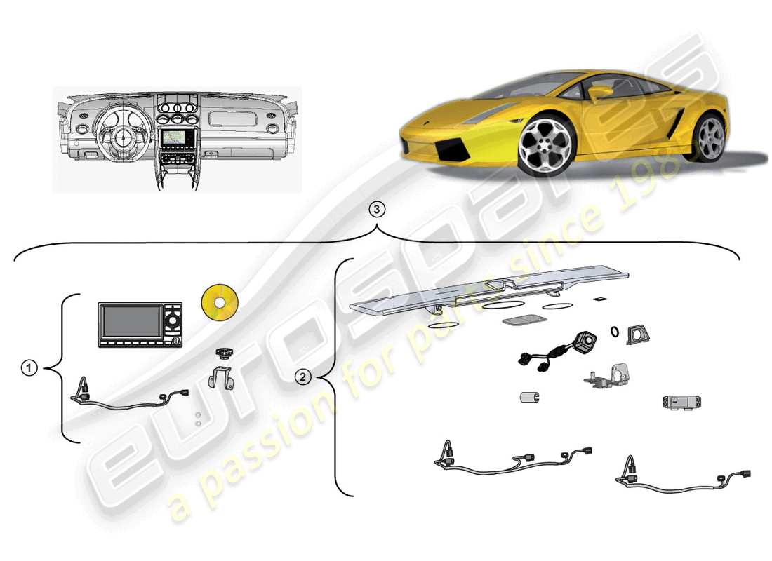 Lamborghini LP560-4 Coupe (Accessories) RETROFIT KIT FOR NAVI- GATION UNIT Part Diagram