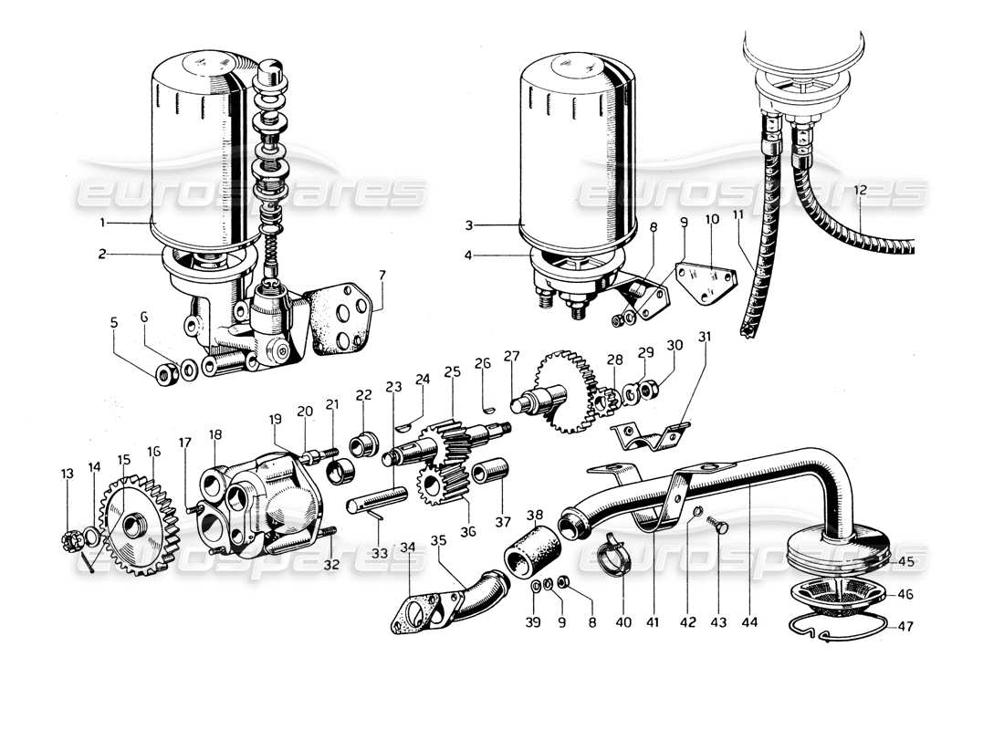 Ferrari 275 GTB/GTS 2 cam Oil Pump & Filters Part Diagram