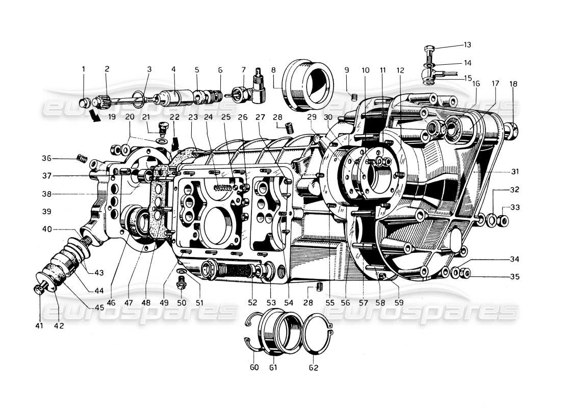 Ferrari 275 GTB/GTS 2 cam Gearbox Casing - Differential Part Diagram