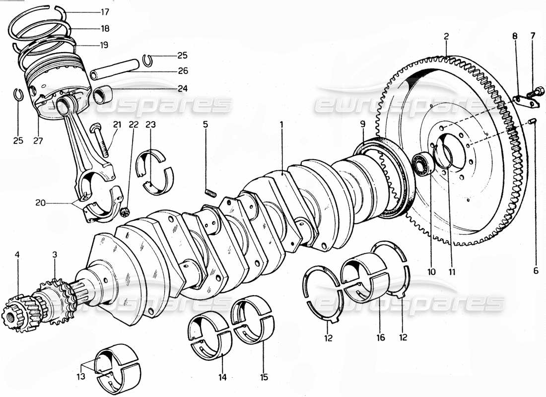 Ferrari 365 GTC4 (Mechanical) Crank - Brearings & Pistons - Revision Part Diagram