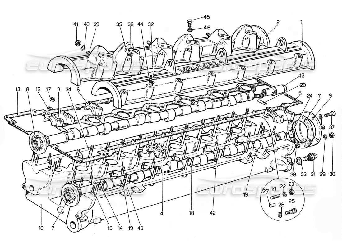 Ferrari 365 GTC4 (Mechanical) Cylinder head RHS Part Diagram