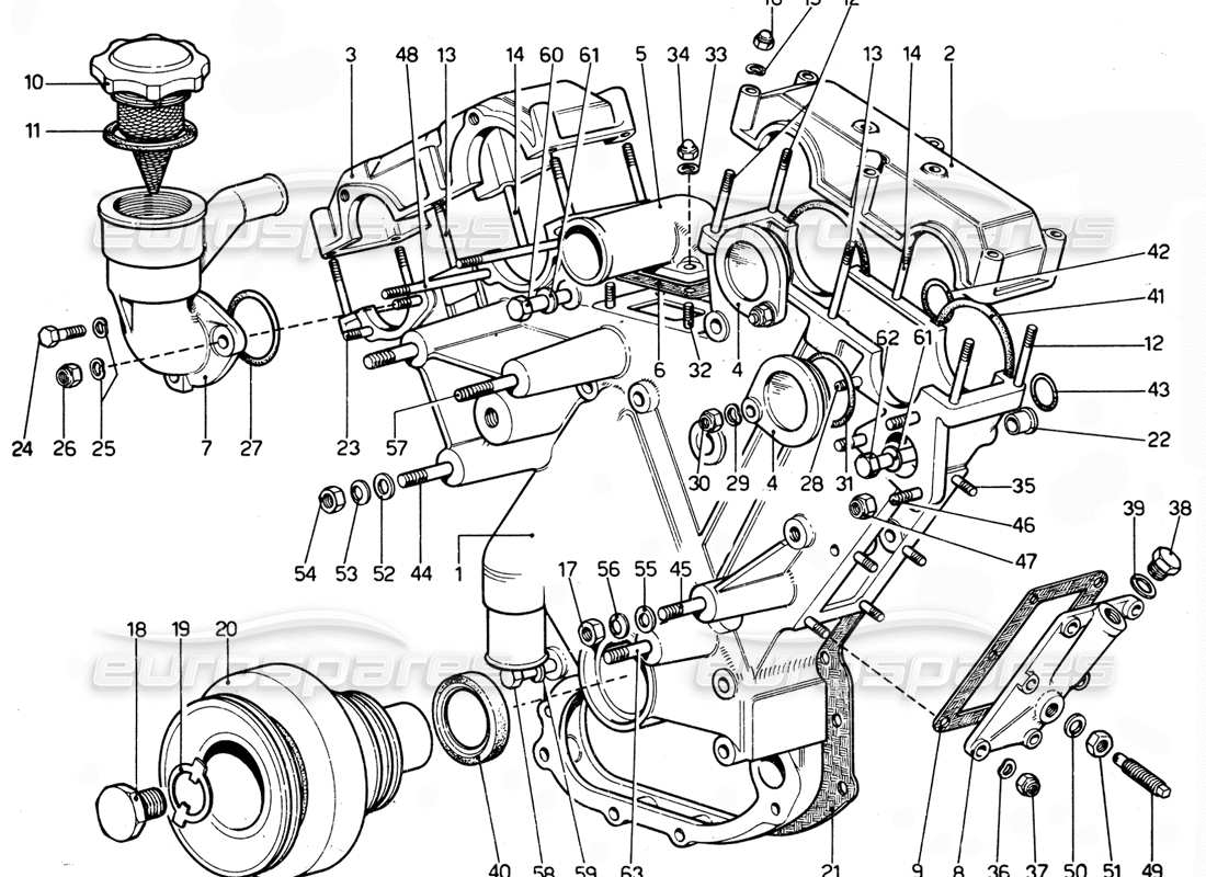 Ferrari 365 GTC4 (Mechanical) Timing chest cover Part Diagram