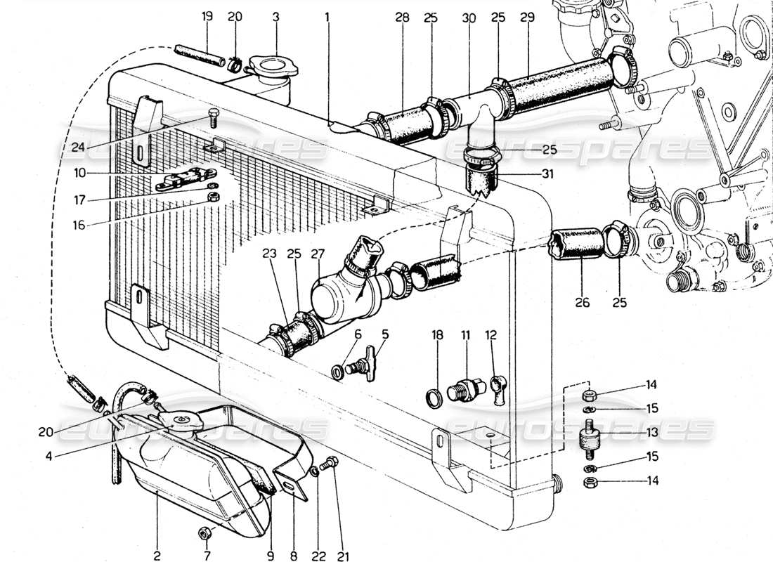 Ferrari 365 GTC4 (Mechanical) Water circuit Part Diagram
