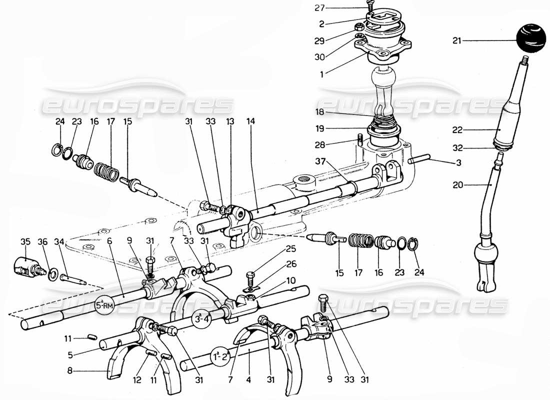 Ferrari 365 GTC4 (Mechanical) Gear selector & Forks Part Diagram