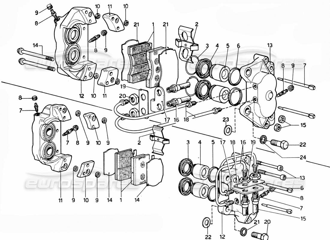Ferrari 365 GTC4 (Mechanical) Front & Rear brake calipers Part Diagram