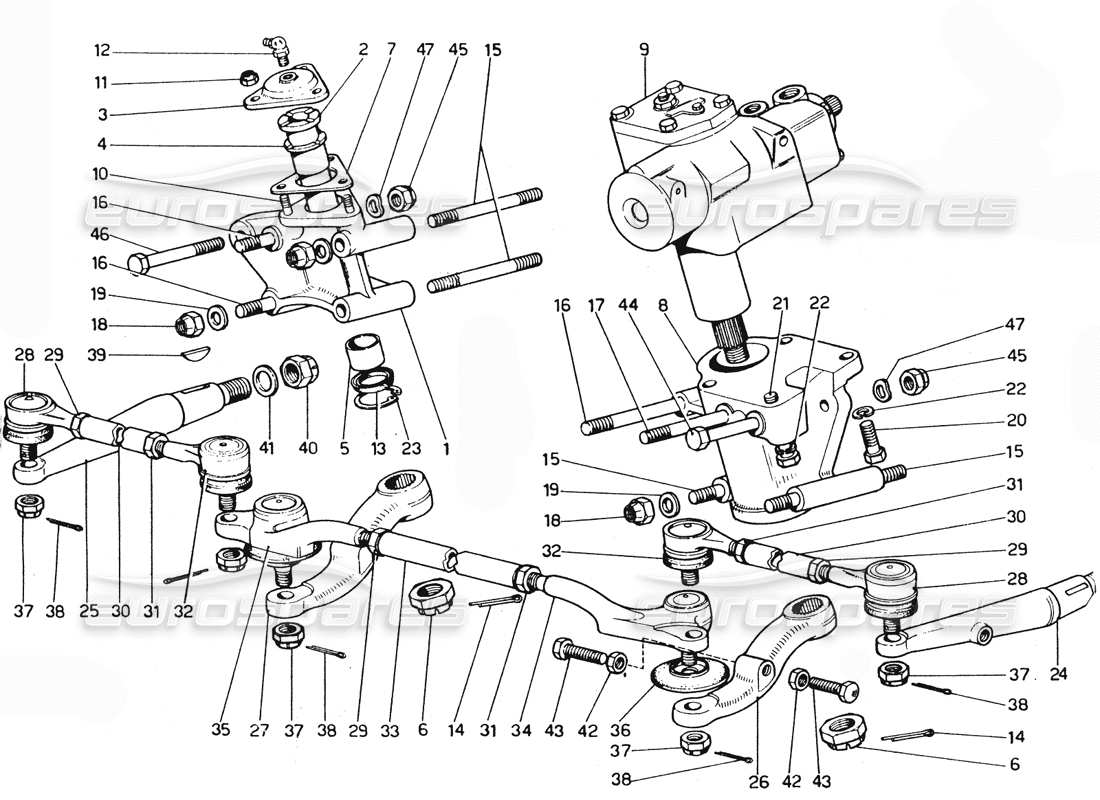 Ferrari 365 GTC4 (Mechanical) Steering Linkage Part Diagram