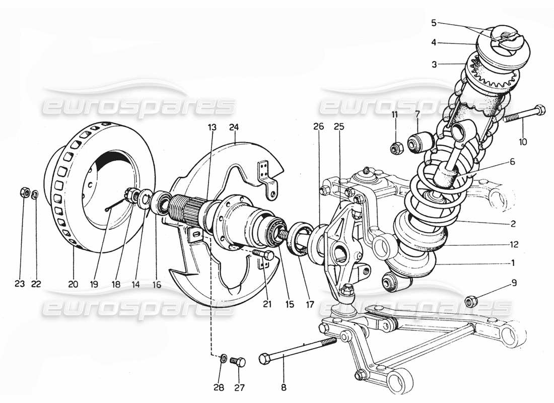 Ferrari 365 GTC4 (Mechanical) Front suspension & Shock Part Diagram