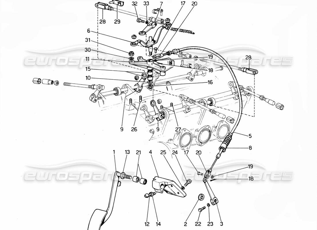 Ferrari 365 GTC4 (Mechanical) Accelerator & Cable (RHD) Part Diagram