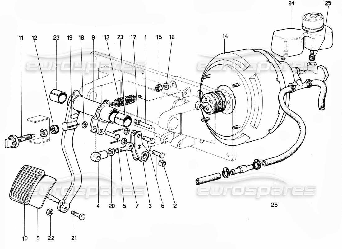 Ferrari 365 GTC4 (Mechanical) Brake pedal (RHD) Part Diagram