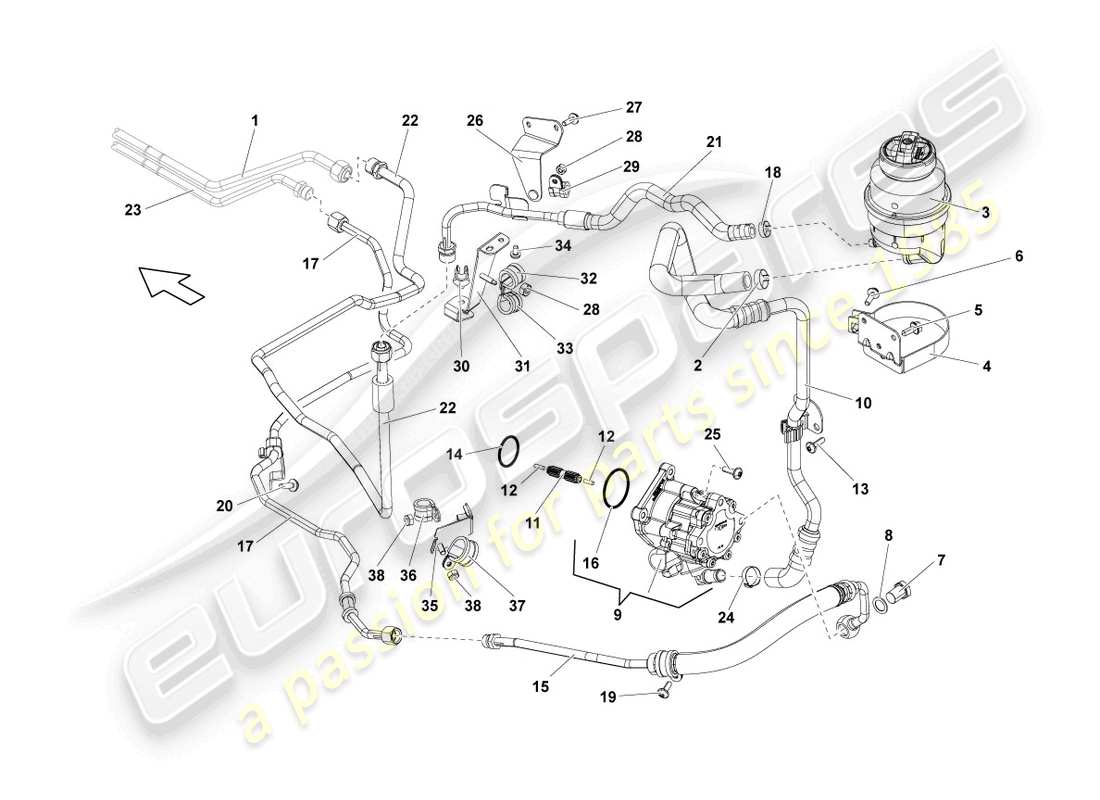 Lamborghini LP560-4 COUPE (2009) HYDRAULIC SYSTEM FOR STEERING SYSTEM Part Diagram