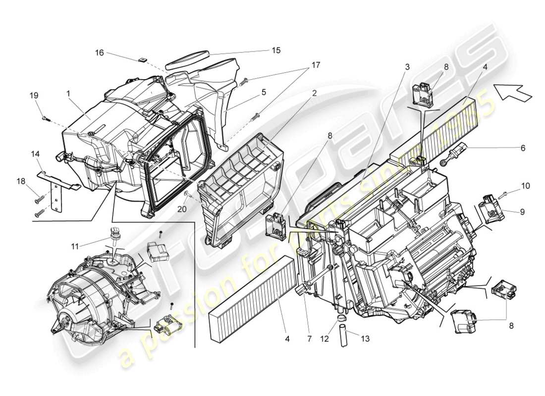Lamborghini LP560-2 Coupe 50 (2014) AIR DISTRIBUTION HOUSING FOR ELECTRONICALLY CONTROLLED AIR-CONDITIONING SYSTEM Part Diagram