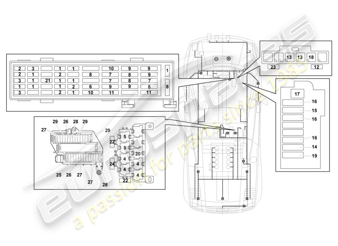 Lamborghini LP560-2 Coupe 50 (2014) CENTRAL ELECTRICS Part Diagram