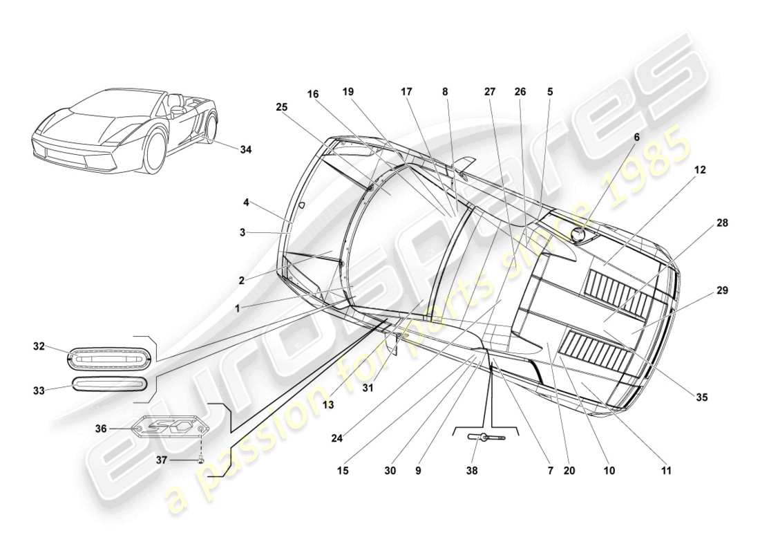 Lamborghini LP560-4 Spider (2011) type plates Part Diagram