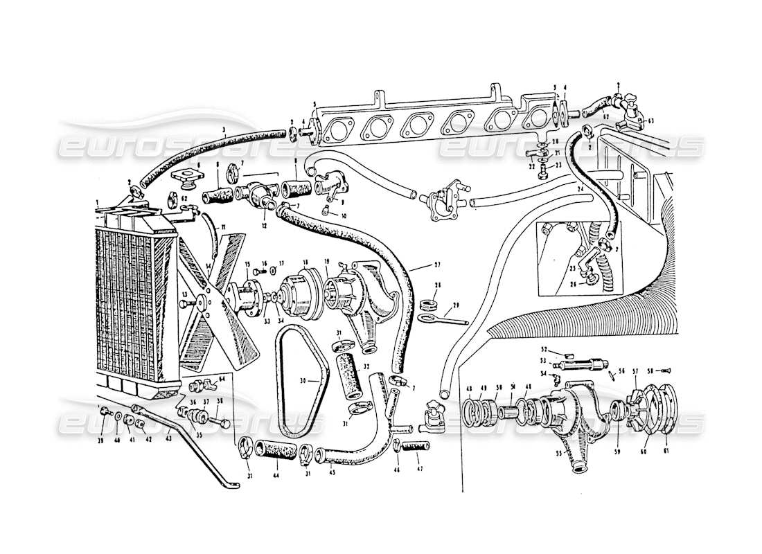 Maserati 3500 GT engine cooling Part Diagram