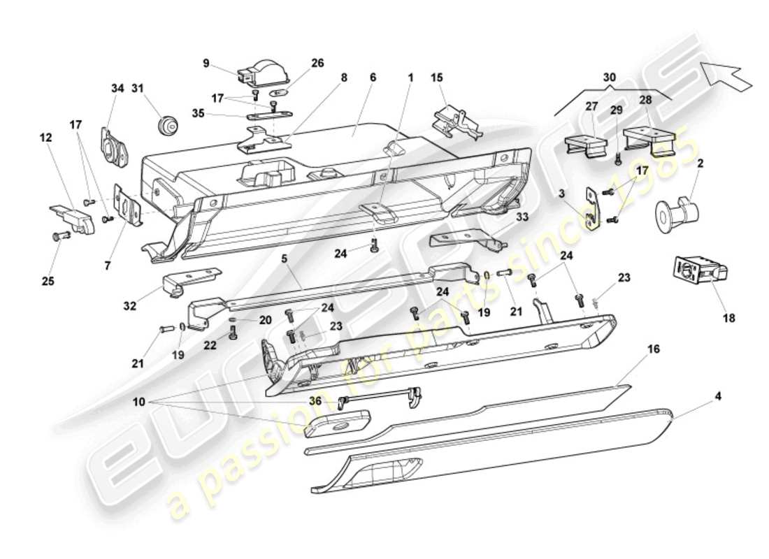Lamborghini LP570-4 Spyder Performante (2011) GLOVE COMPARTMENT Part Diagram