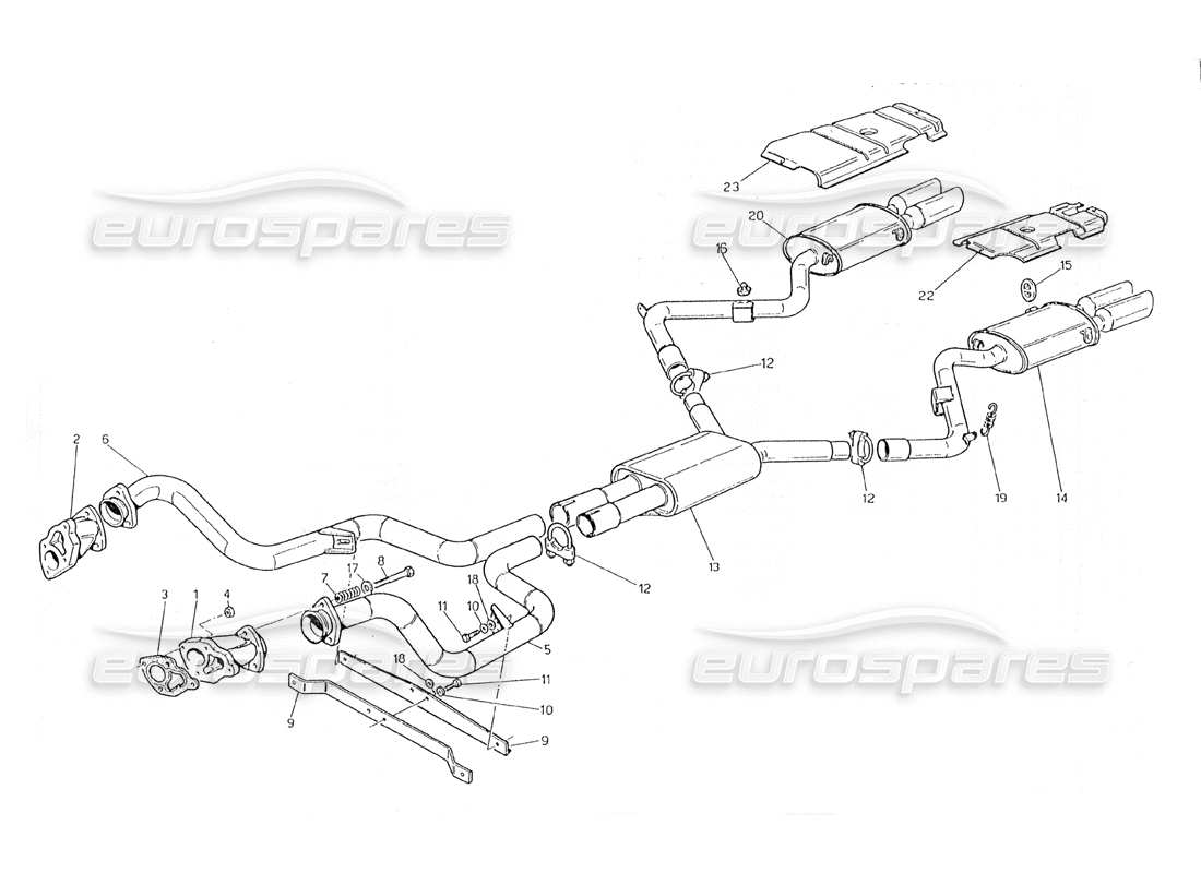 Maserati 228 Exhaust System Without Paint Catalyst Part Diagram