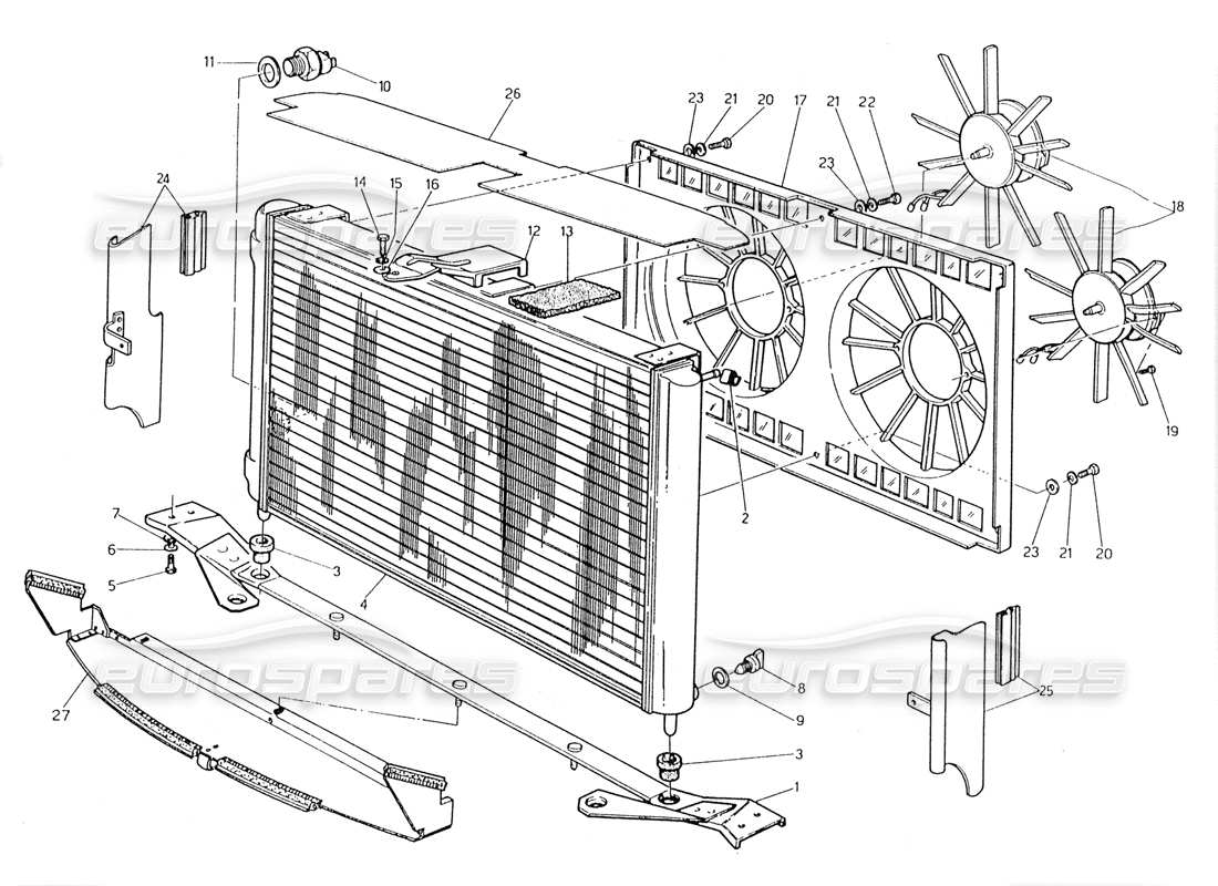 Maserati 228 radiator and cooling fans Part Diagram